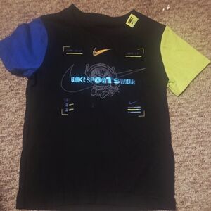 Nike Kids' Black, Blue, and Green Graphic Tee